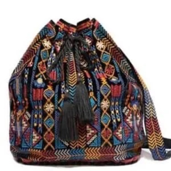 Johnny Was Cleo Velvet Drawstring Backpack Embroidered - Picture 16 of 16